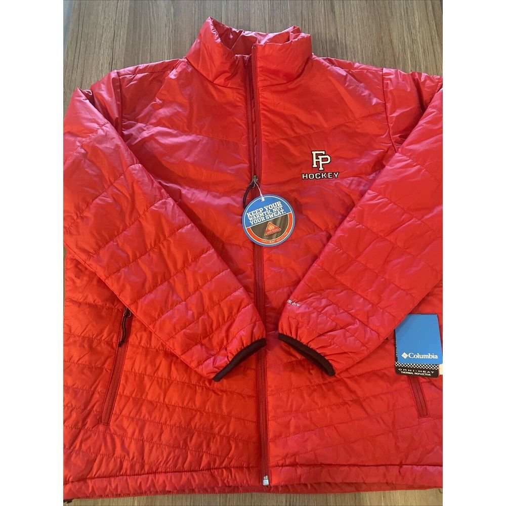 Columbia Omni-Heat Jacket Men Large Red Zip‎ Pockets Insulated Warm Hockey Logo